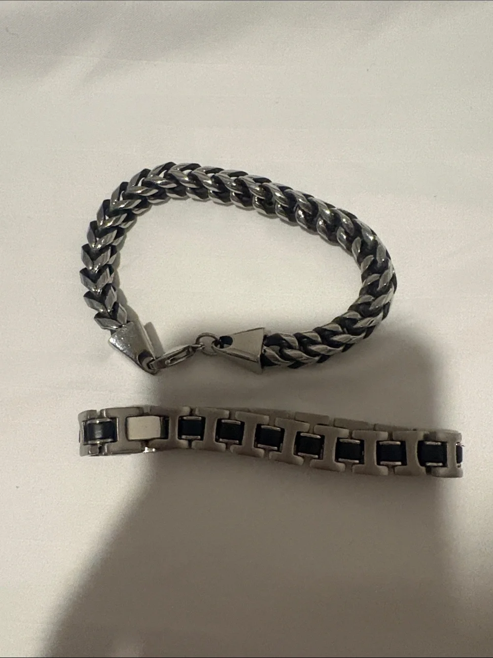 Men's Silver and Black Chain Bracelet Set - Sleek Stainless Style